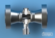 Kemsight HD-Durchflussschauglas 5 1/8“ - API 10000 / PN 550, -10/+120°C mit metallverschmolzenen Schraubschaugläsern, ausgestattet mit Schauglasleuchte in Ex-Ausführung, Ansicht von oben